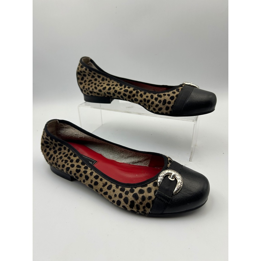 Brighton Baby Leopard Print Hair on Hide Leather Cap Toe Ballet Flats 7.5 Buckle